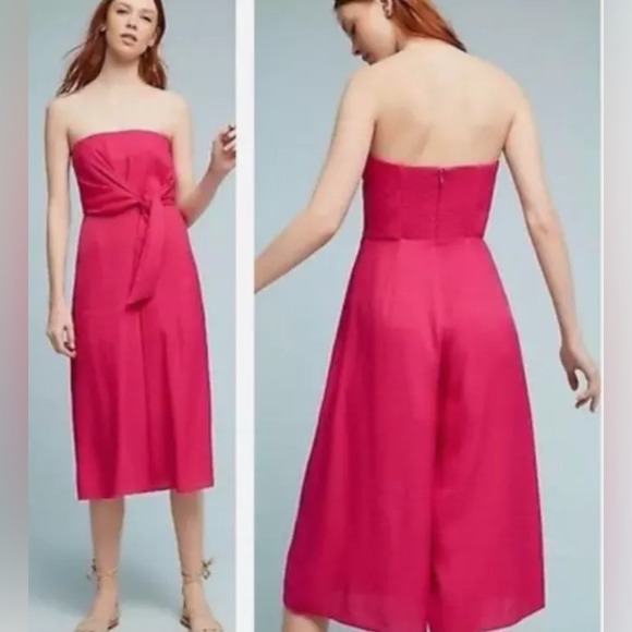 Maeve Pants - Anthropologie Galatea Strapless Tie Front Wide Leg Jumpsuit Fuchsia Pink Culotte